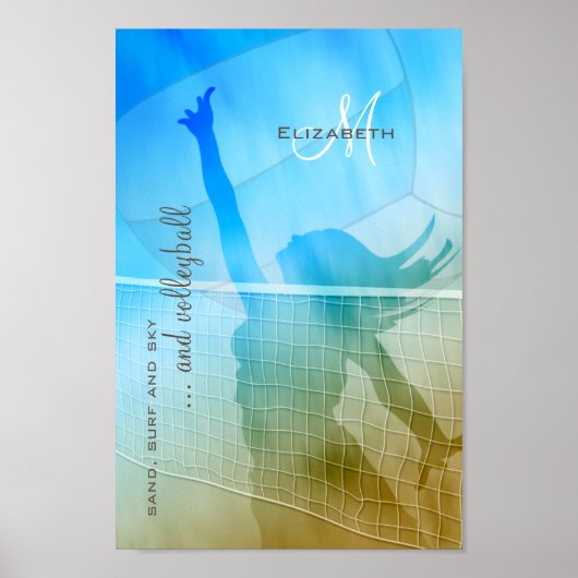 Poster volley-ball féminin au surf de sable de plage ciel (Devant)