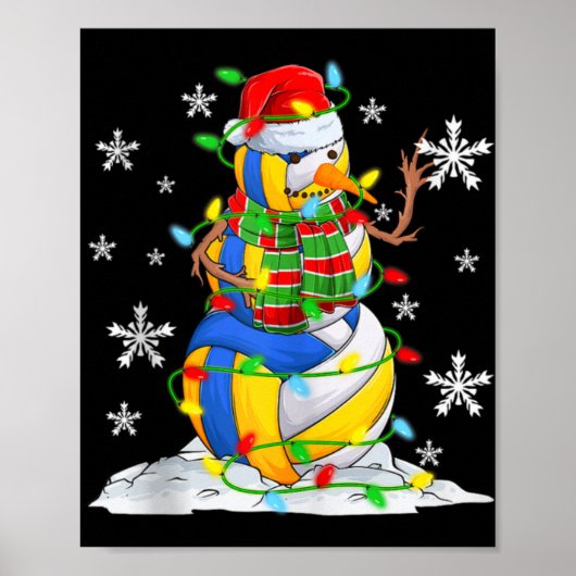 Poster Volleyball Snowman Christmas Tree Lights Xma T Shi (Devant)
