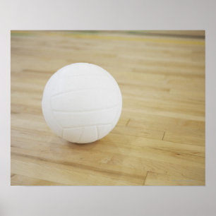 Poster Volleyball sur le plancher en bois