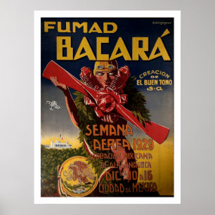 poster voor de luchtvaart van 1929 "Fumad Bacara"