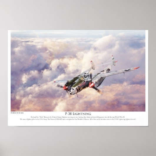 Poster voor de luchtvaartkunst "P-38J blikseminsla (Voorkant)