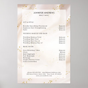 Poster voor de prijslijst voor beige glitter Salon