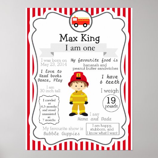 Poster voor eerste verjaardag van brandweerman (Voorkant)