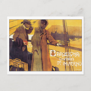 Poster voor het reizen naar Barcelona Briefkaart