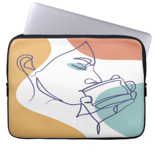 poster voor lijntekenkunst drink koffie laptop sleeve