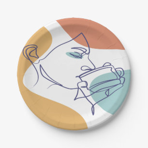 poster voor lijntekenkunst drink koffie papieren bordje