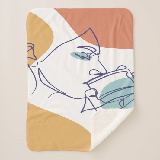 poster voor lijntekenkunst drink koffie sherpa deken (Voorkant)