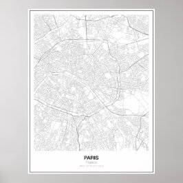 Poster voor minimalistische kaarten in Parijs, Fra