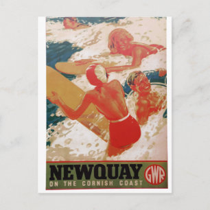 poster voor spoorwegen, Newquay Cornwall Briefkaart