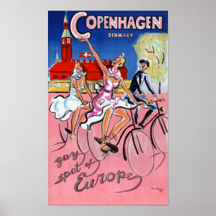 Poster voor Vintage-reizen in Kopenhagen hersteld