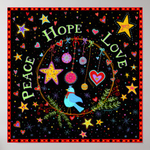 poster voor 'vrede, hoop, liefde'