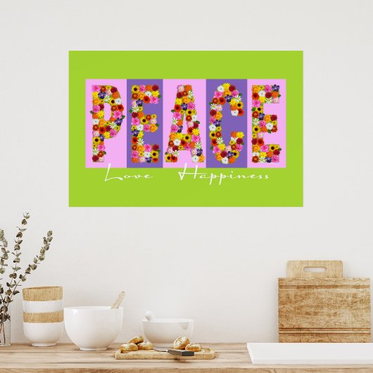 Poster voor vrede, liefde, geluk (Keuken)
