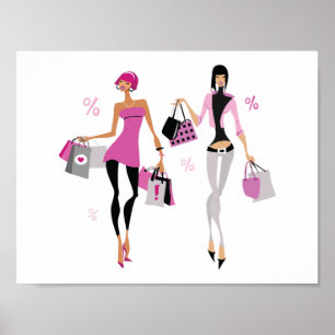 Poster voor vrouwen die winkelen