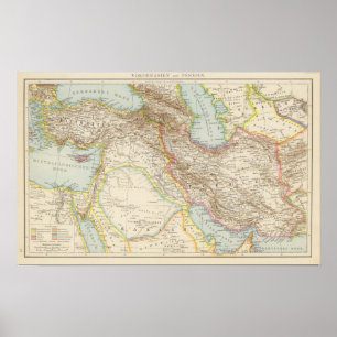 Poster Vorderasien, Persien - Asie mineure et carte de