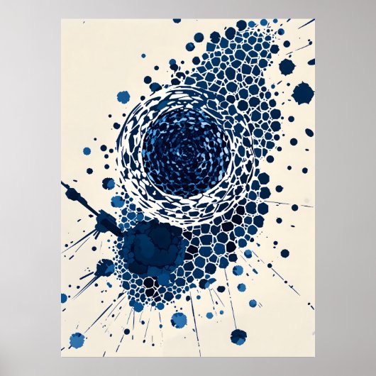 Poster Vortex Abstrait : Bleu profond, Texturé, Art moder (Devant)