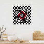 Poster Vortex de vérification rouge, blanc et noir (Cuisine)