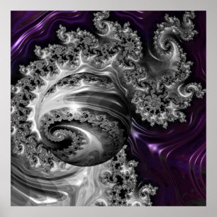 Poster Vortex fractal argenté et pourpre