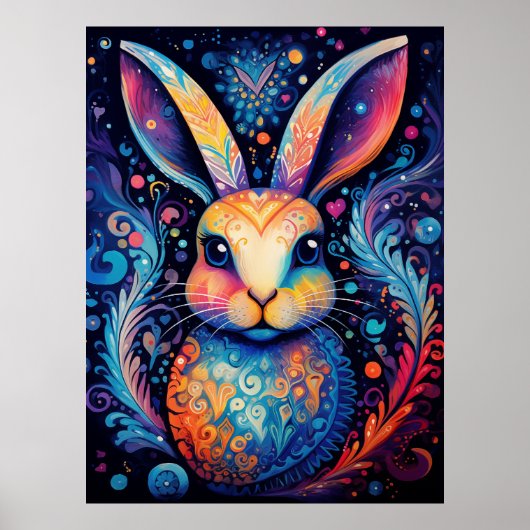 Poster Vortex Vivid : Joie de lapin en fleurs (Devant)