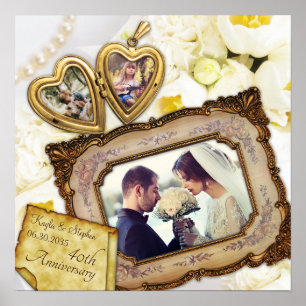 Poster Vos Photos Coeur Locket Ancien Cadre Anniversaire