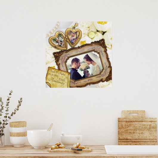 Poster Vos Photos Coeur Locket Ancien Cadre Anniversaire (Cuisine)