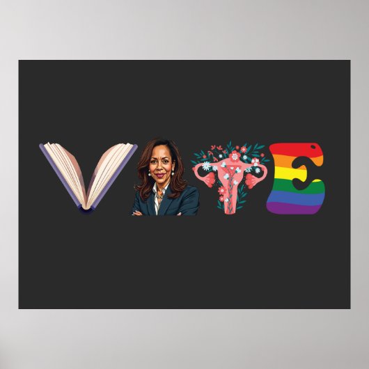 Poster VOTE Books Uterus LGBT Kamala Harris Walz Election (Devant)