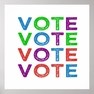 Poster VOTE en bleu violet vert et rouge