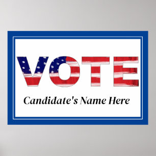 Poster Vote Texte dans les couleurs du drapeau bleu Nom d