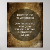 Poster Votre Citation Préférée Marron Éraflée Grunge (Devant)