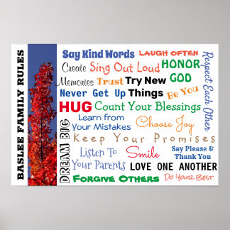Poster VOTRE FAMILLE NOM RÈGLES FAMILIALES Art Sign
