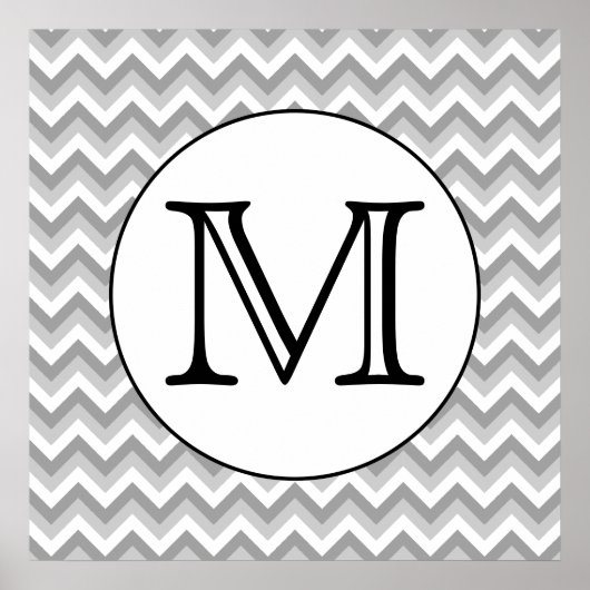 Poster Votre Lettre. Monogramme Motif de Zigzag gris. (Devant)