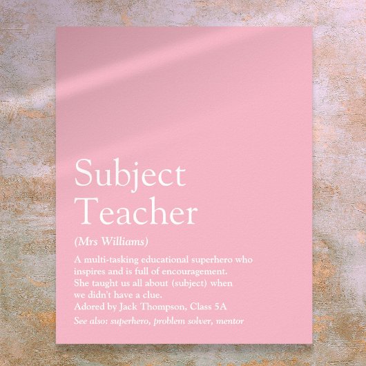 Poster Votre meilleure enseignante jamais Définition Rose