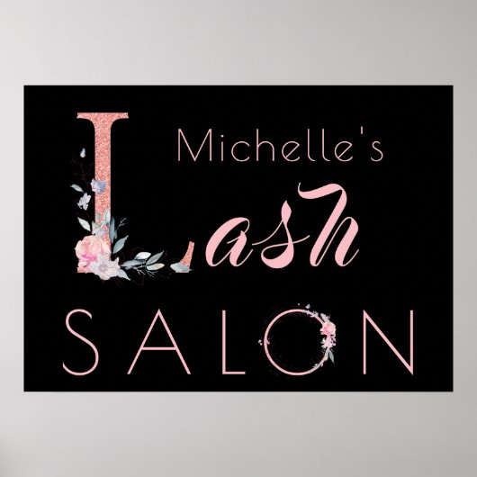Poster Votre nom lash salon floral parties scintillant ro (Devant)