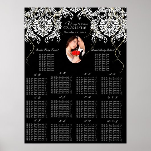 Poster Votre photo Black White Damask 140 + Seating Chart (Devant)