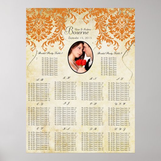 Poster Votre photo Coral Damask Gold Seing Chart (Devant)