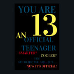 Poster Vous êtes 13 adolescent officiel pour les garçons<br><div class="desc">You Are 13 - Officiel Poster d'Anniversaire Adolescent pour les garçons. Couleur jaune,  bleu,  rouge et orange. Pour votre adolescent maintenant officiel ! Il va adorer ! Design by Miri Creations - Créé pour vous seulement avec vous en tête. Tous droits réservés.</div>