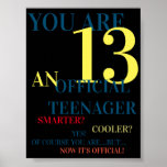 Poster Vous êtes 13 adolescent officiel pour les garçons<br><div class="desc">You Are 13 - Officiel Poster d'Anniversaire Adolescent pour les garçons. Couleur jaune,  bleu,  rouge et orange. Pour votre adolescent maintenant officiel ! Il va adorer !</div>