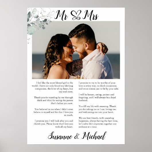 Poster Vows mariage avec photo, Vows Mariage Imprimer Cad (Devant)