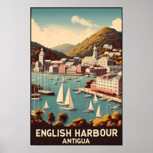 Poster Voyage à Antigua English Harbor années 1960