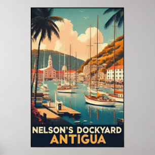 Poster Voyage à Antigua English Harbor années 1960