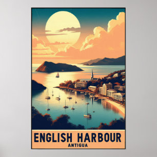 Poster Voyage à Antigua English Harbor années 1960