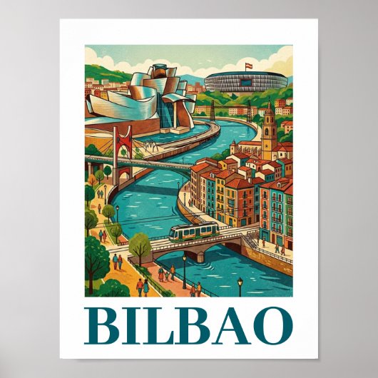 Poster Voyage à Bilbao Espagne - Architecture Colorée (Devant)