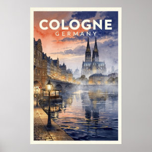 Poster Voyage à Cologne en Allemagne Vintage