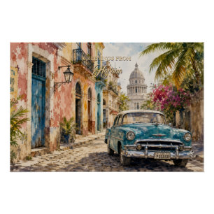 Poster Voyage à Cuba Vintage - Salutations d'Havane