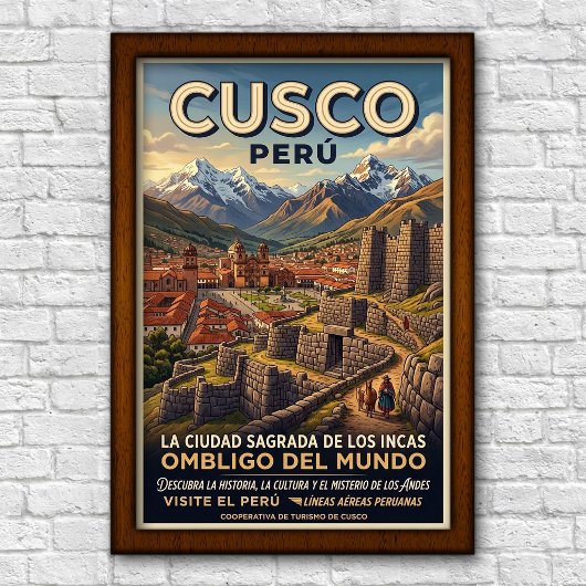 Poster Voyage à Cusco, Pérou des années 1960