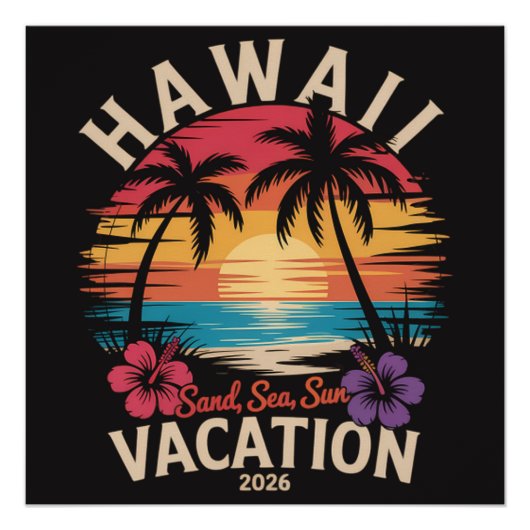 Poster Voyage à Hawaï 2026 Vacances d'été Plage (Devant)