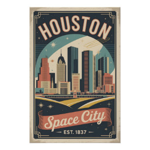 Poster Voyage à Houston Texas Space City Rétro
