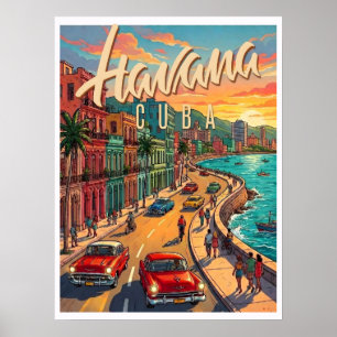 Poster Voyage à La Havane Cuba Vintage