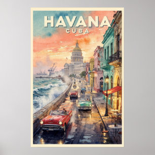 Poster Voyage à La Havane Cuba Vintage