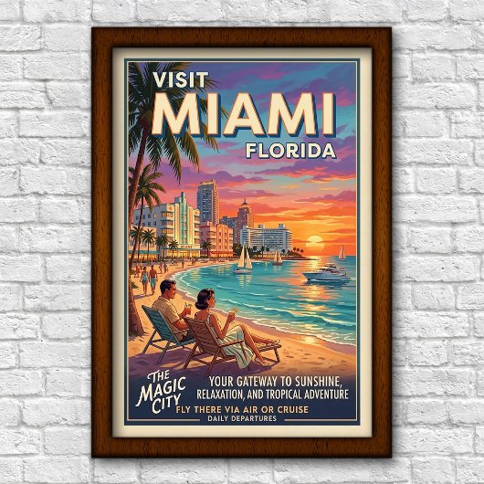 Poster Voyage à Miami, Floride, années 1960