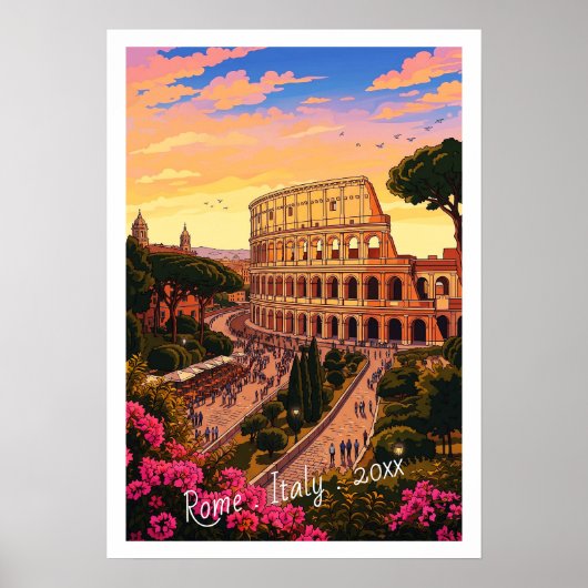 Poster Voyage à Rome Colisée Italie Vintage (Devant)